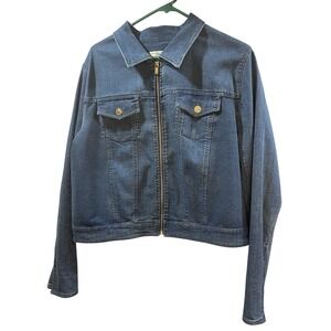 Bianco Nygard  Women's Jean Jacket Zip Front, Cropped, Adjustable Side Button,2X